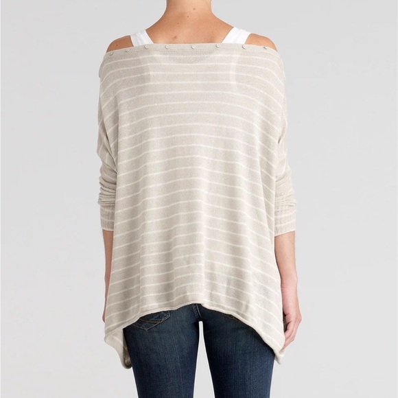 Paper Denim & Cloth Lightweight Sweater Off Shoulder Small Beige Stripe NWT $228 - Picture 2 of 8